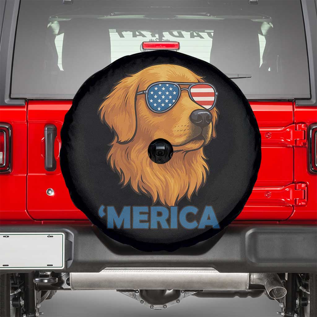 Patriotic Dog 'Merica Spare Tire Cover Golden Retriever Sunglasses Funny 4th Of July - Wonder Print Shop