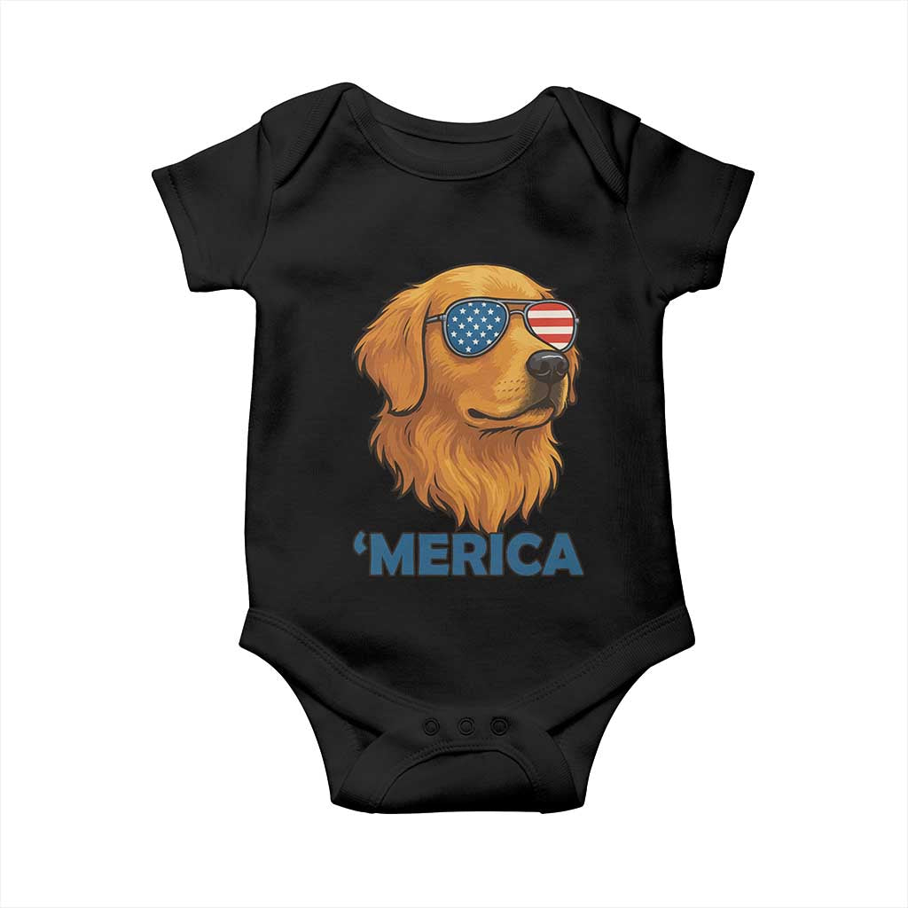 Patriotic Dog 'Merica Baby Onesie Golden Retriever Sunglasses Funny 4th Of July - Wonder Print Shop