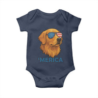 Patriotic Dog 'Merica Baby Onesie Golden Retriever Sunglasses Funny 4th Of July - Wonder Print Shop