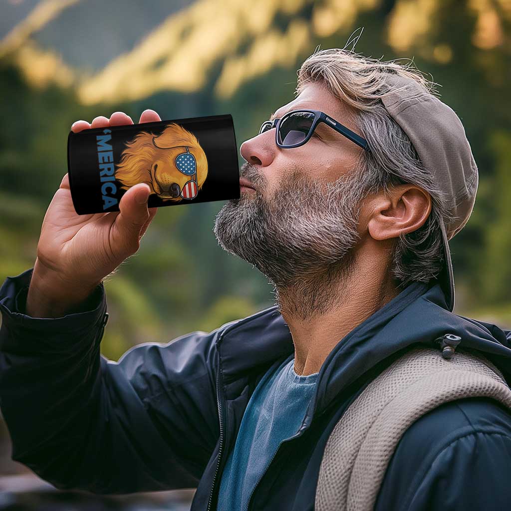 Patriotic Dog 'Merica 4 in 1 Can Cooler Tumbler Golden Retriever Sunglasses Funny 4th Of July - Wonder Print Shop