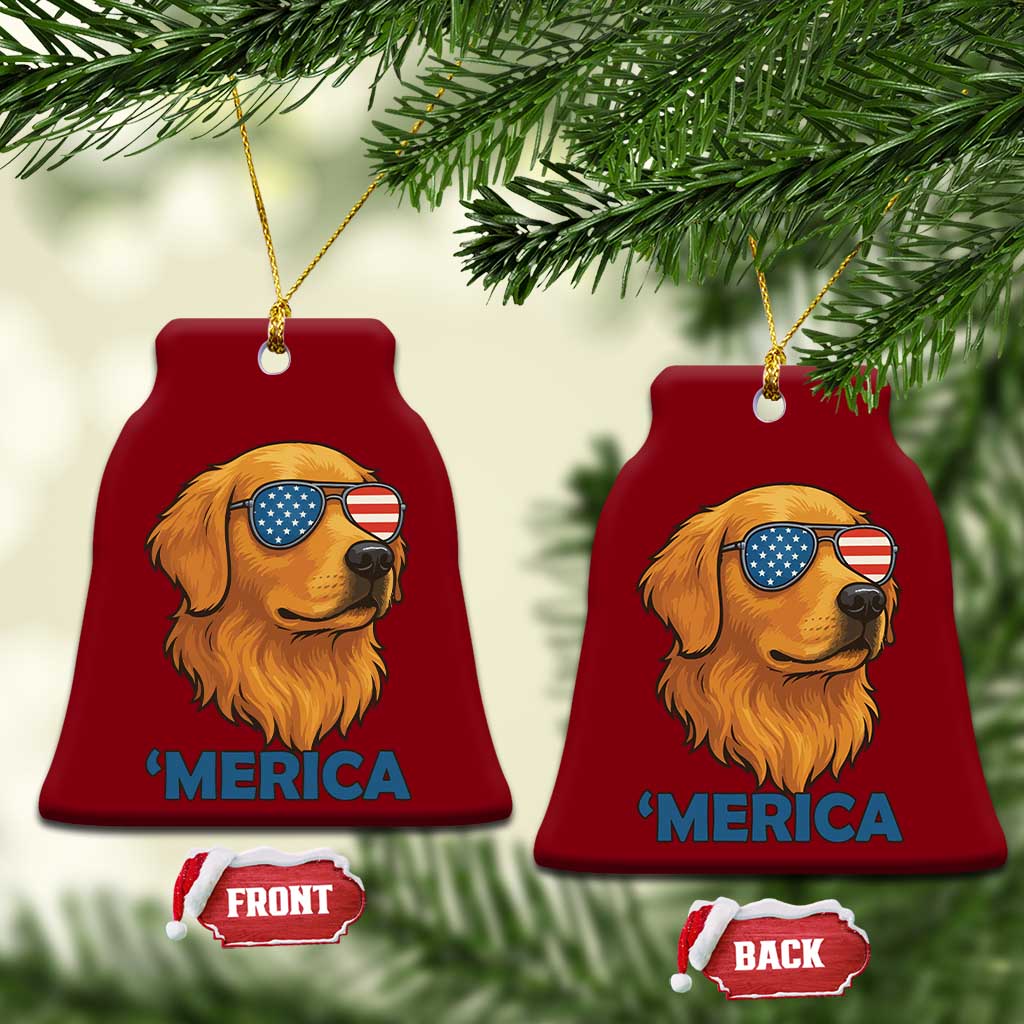 Patriotic Dog 'Merica Ceramic Ornament Golden Retriever Sunglasses Funny 4th Of July - Wonder Print Shop