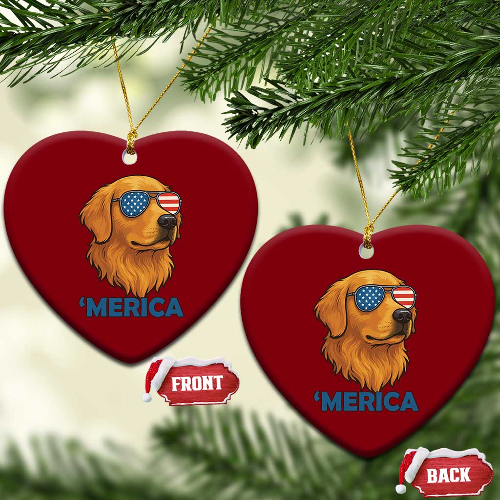 Patriotic Dog 'Merica Ceramic Ornament Golden Retriever Sunglasses Funny 4th Of July - Wonder Print Shop