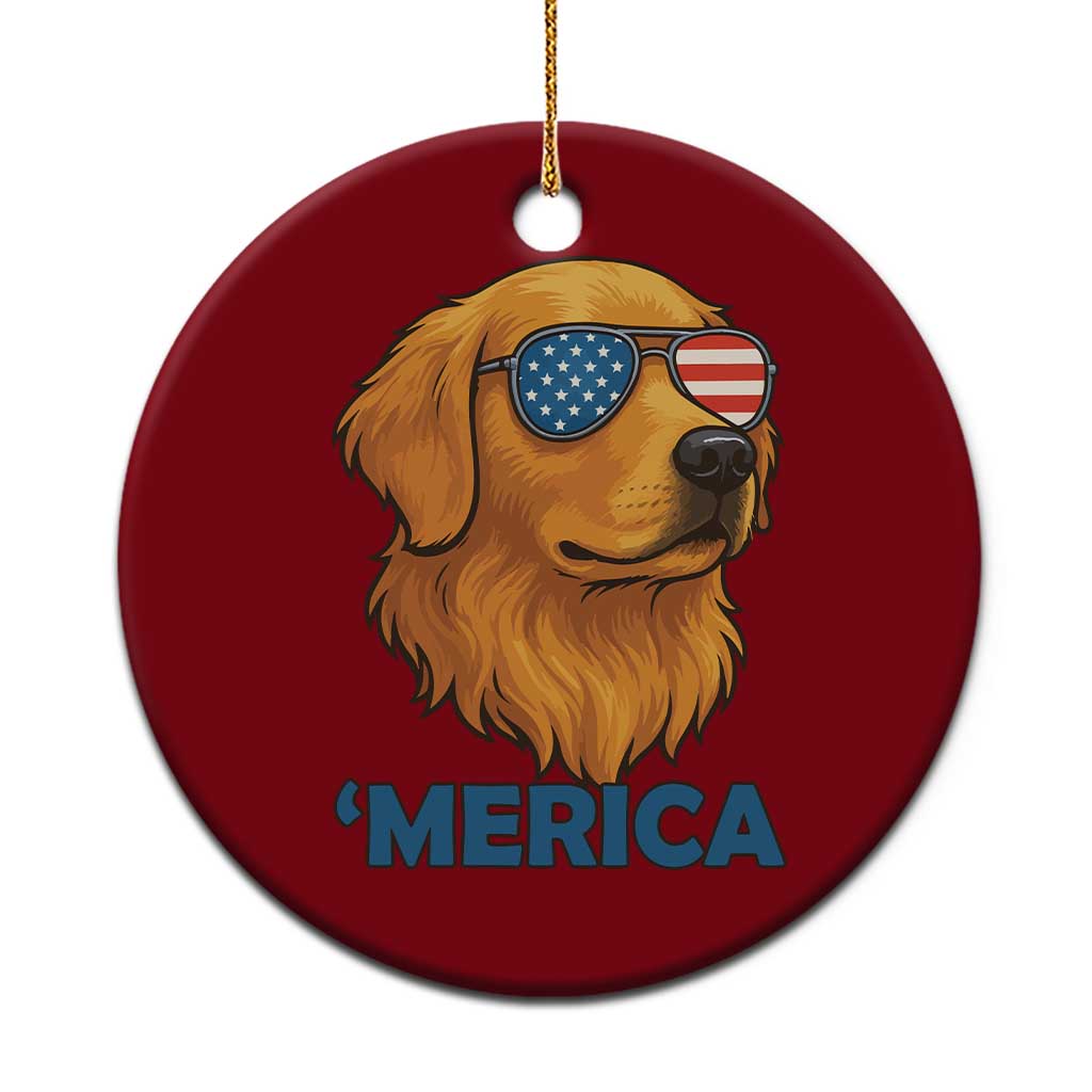 Patriotic Dog 'Merica Ceramic Ornament Golden Retriever Sunglasses Funny 4th Of July - Wonder Print Shop