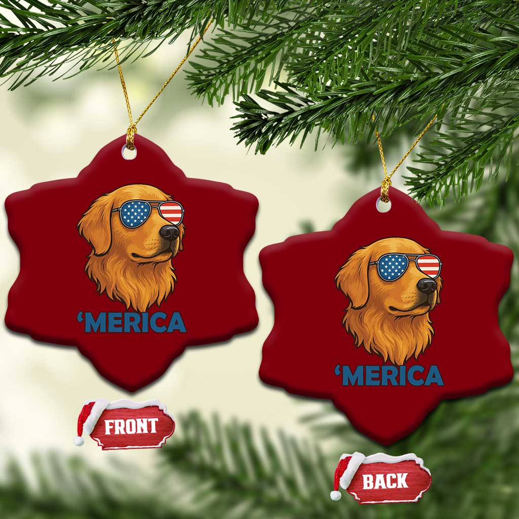 Patriotic Dog 'Merica Ceramic Ornament Golden Retriever Sunglasses Funny 4th Of July - Wonder Print Shop