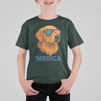 Patriotic Dog 'Merica T Shirt For Kid Golden Retriever Sunglasses Funny 4th Of July - Wonder Print Shop
