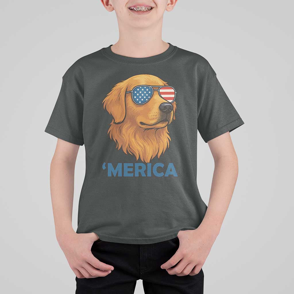 Patriotic Dog 'Merica T Shirt For Kid Golden Retriever Sunglasses Funny 4th Of July - Wonder Print Shop