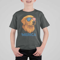 Patriotic Dog 'Merica T Shirt For Kid Golden Retriever Sunglasses Funny 4th Of July - Wonder Print Shop