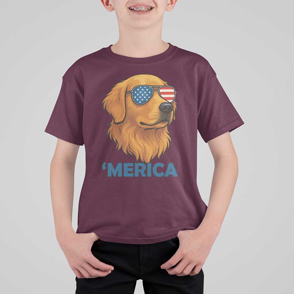 Patriotic Dog 'Merica T Shirt For Kid Golden Retriever Sunglasses Funny 4th Of July - Wonder Print Shop