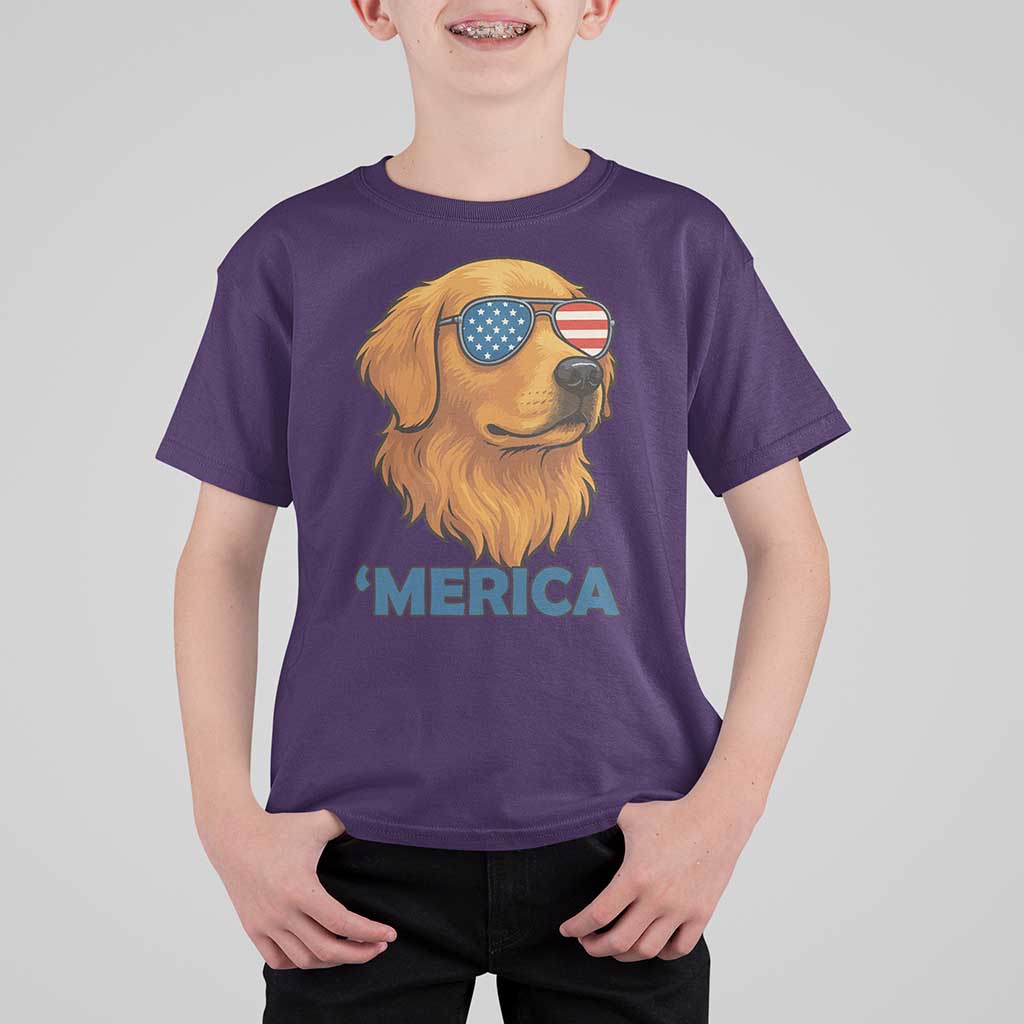 Patriotic Dog 'Merica T Shirt For Kid Golden Retriever Sunglasses Funny 4th Of July - Wonder Print Shop