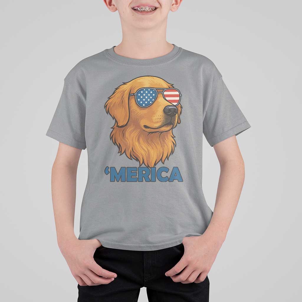 Patriotic Dog 'Merica T Shirt For Kid Golden Retriever Sunglasses Funny 4th Of July - Wonder Print Shop