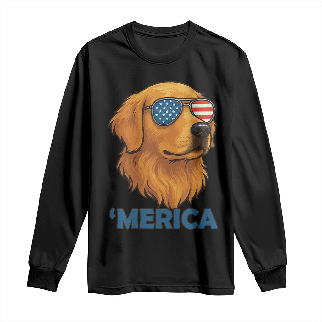 Patriotic Dog 'Merica Long Sleeve Shirt Golden Retriever Sunglasses Funny 4th Of July - Wonder Print Shop