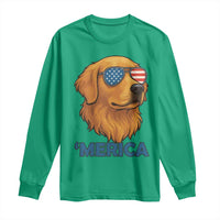 Patriotic Dog 'Merica Long Sleeve Shirt Golden Retriever Sunglasses Funny 4th Of July - Wonder Print Shop