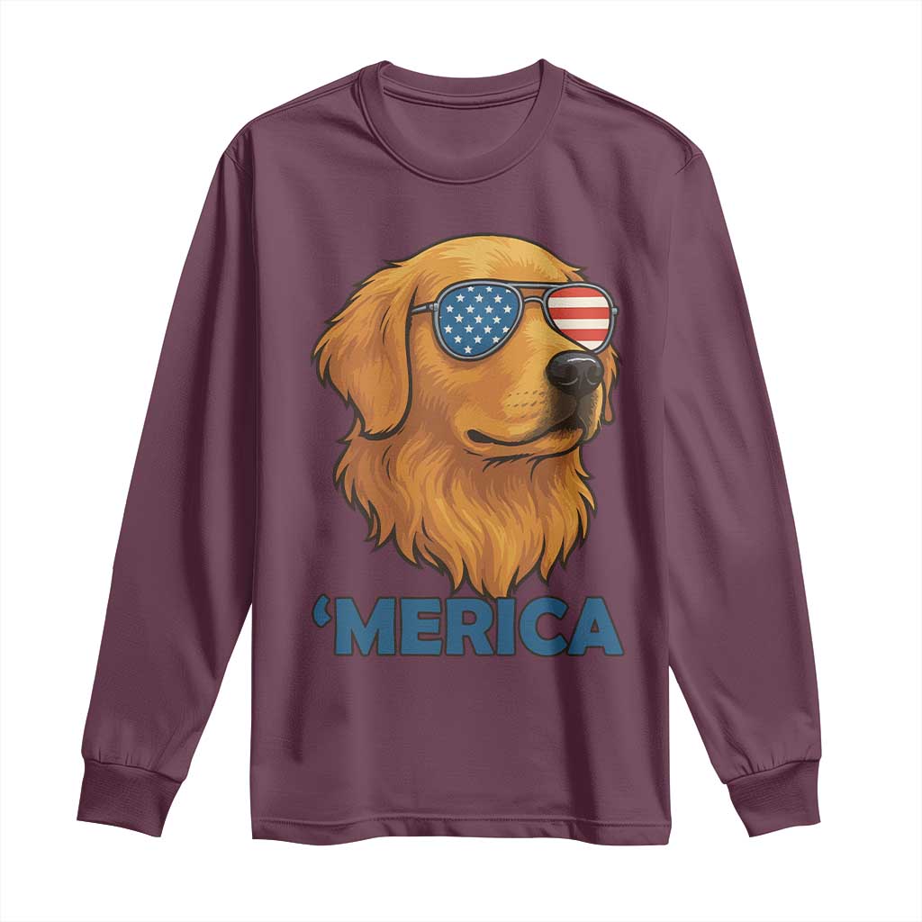 Patriotic Dog 'Merica Long Sleeve Shirt Golden Retriever Sunglasses Funny 4th Of July - Wonder Print Shop