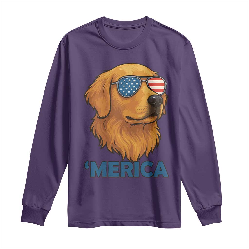 Patriotic Dog 'Merica Long Sleeve Shirt Golden Retriever Sunglasses Funny 4th Of July - Wonder Print Shop