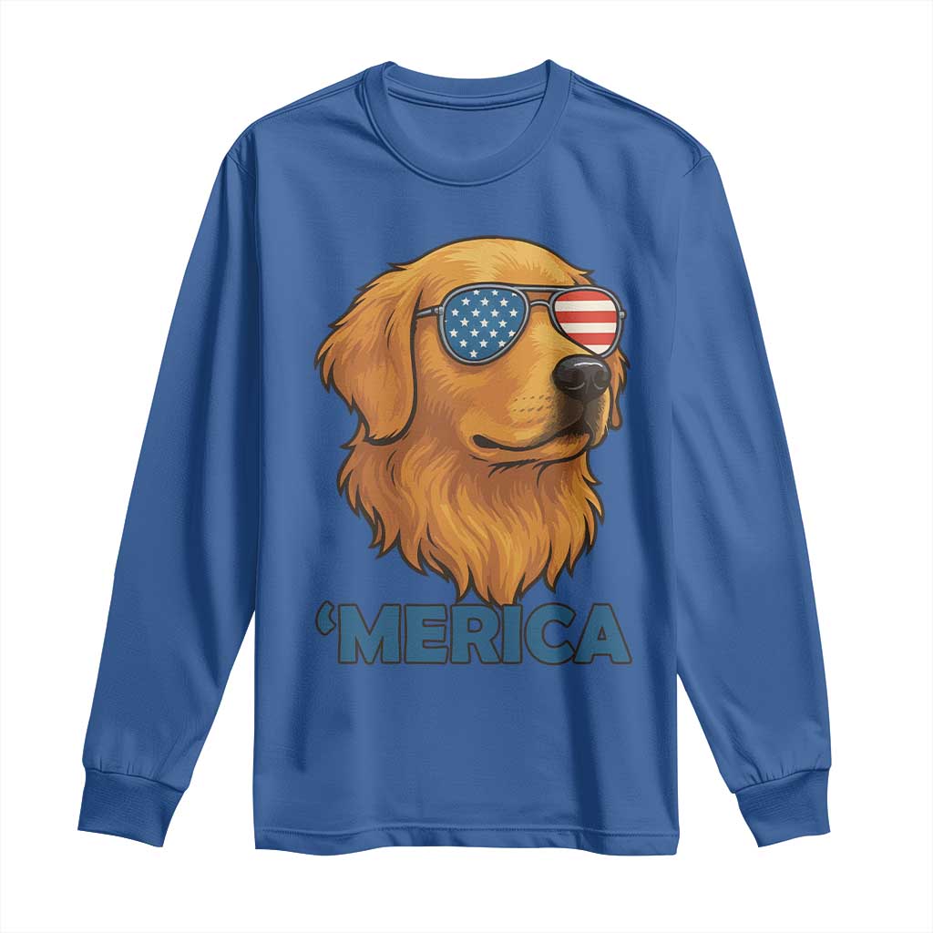 Patriotic Dog 'Merica Long Sleeve Shirt Golden Retriever Sunglasses Funny 4th Of July - Wonder Print Shop