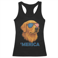 Patriotic Dog 'Merica Racerback Tank Top Golden Retriever Sunglasses Funny 4th Of July - Wonder Print Shop