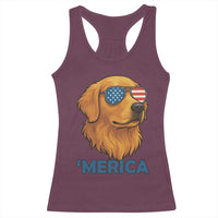 Patriotic Dog 'Merica Racerback Tank Top Golden Retriever Sunglasses Funny 4th Of July - Wonder Print Shop