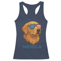 Patriotic Dog 'Merica Racerback Tank Top Golden Retriever Sunglasses Funny 4th Of July - Wonder Print Shop