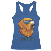 Patriotic Dog 'Merica Racerback Tank Top Golden Retriever Sunglasses Funny 4th Of July - Wonder Print Shop
