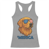 Patriotic Dog 'Merica Racerback Tank Top Golden Retriever Sunglasses Funny 4th Of July - Wonder Print Shop