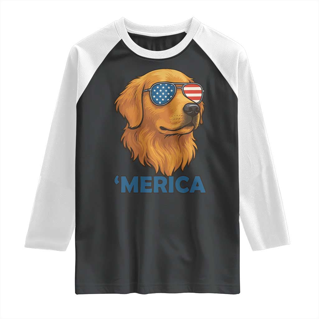Patriotic Dog 'Merica Raglan Shirt Golden Retriever Sunglasses Funny 4th Of July - Wonder Print Shop
