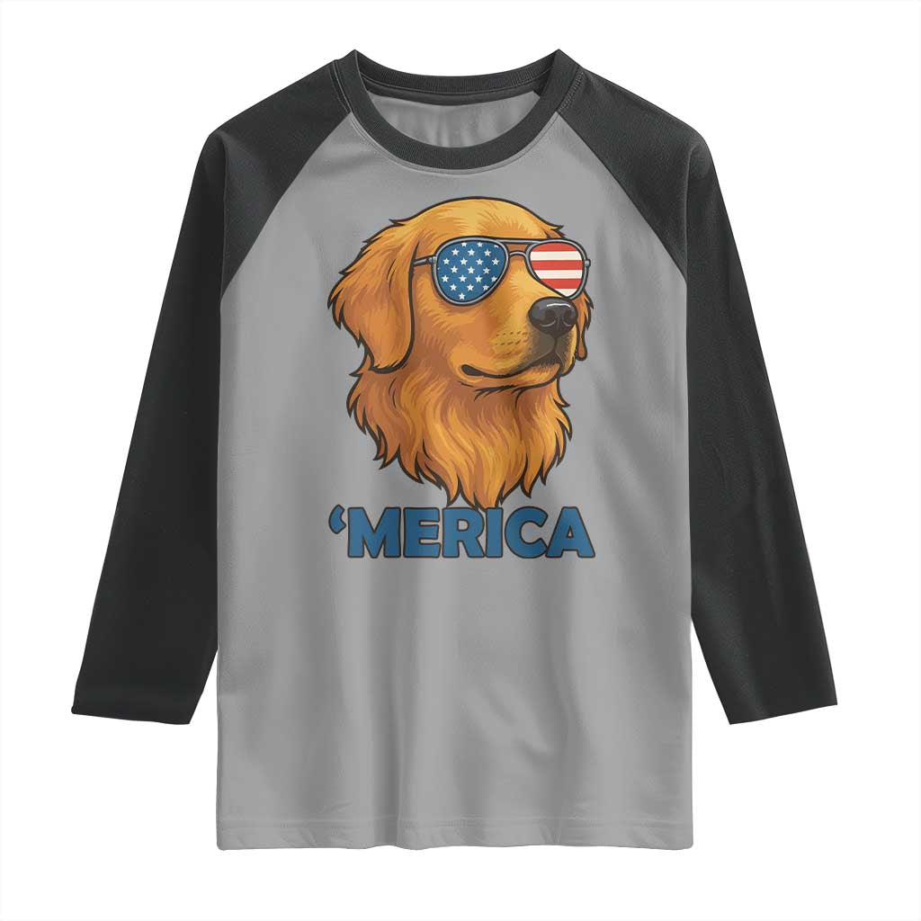 Patriotic Dog 'Merica Raglan Shirt Golden Retriever Sunglasses Funny 4th Of July - Wonder Print Shop