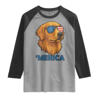 Patriotic Dog 'Merica Raglan Shirt Golden Retriever Sunglasses Funny 4th Of July - Wonder Print Shop