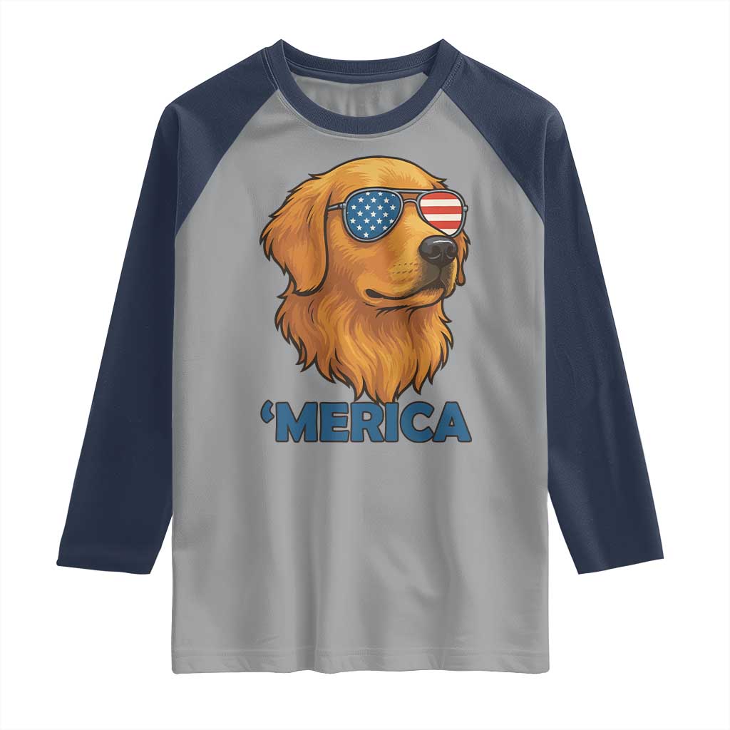 Patriotic Dog 'Merica Raglan Shirt Golden Retriever Sunglasses Funny 4th Of July - Wonder Print Shop