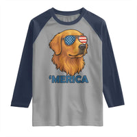 Patriotic Dog 'Merica Raglan Shirt Golden Retriever Sunglasses Funny 4th Of July - Wonder Print Shop
