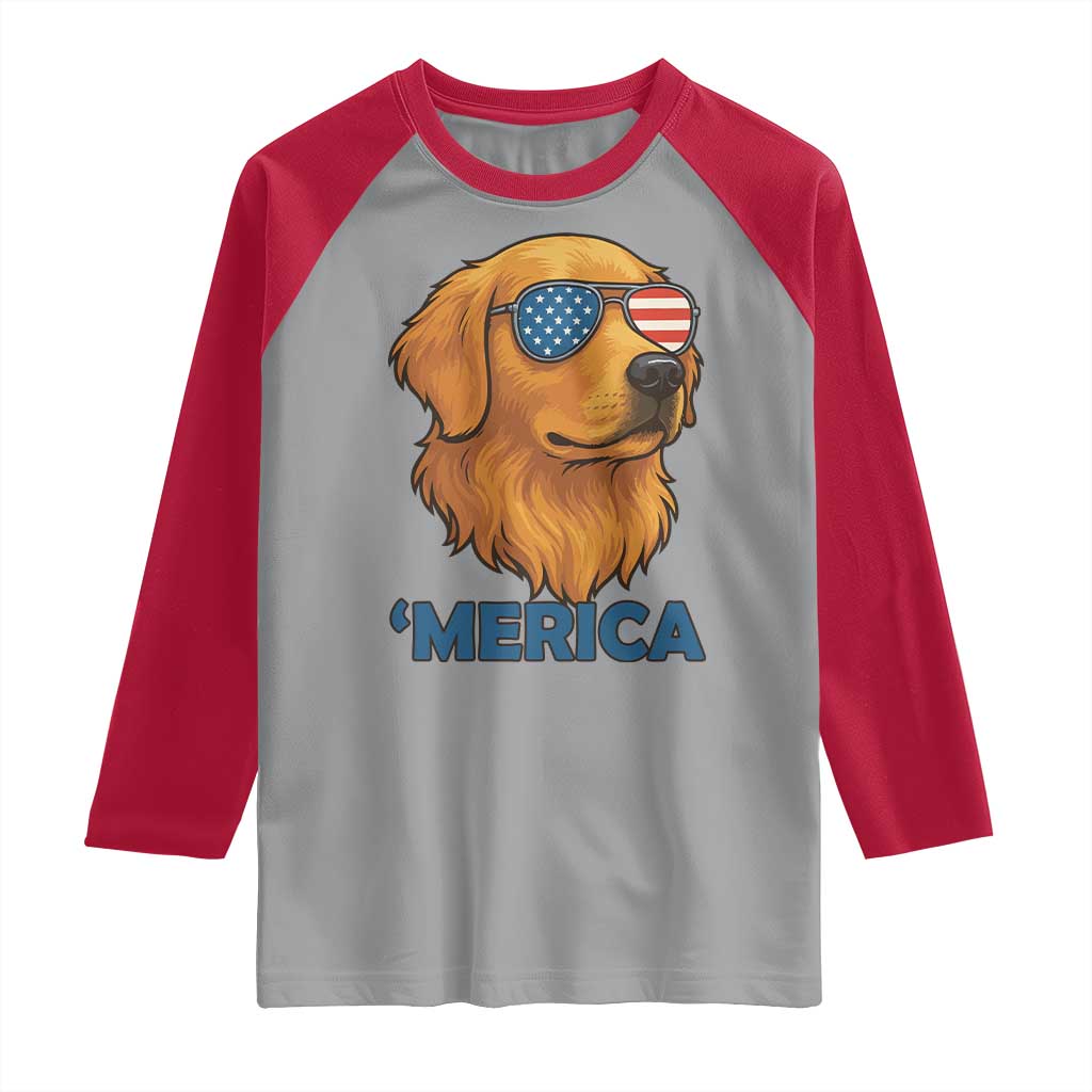 Patriotic Dog 'Merica Raglan Shirt Golden Retriever Sunglasses Funny 4th Of July - Wonder Print Shop