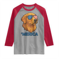 Patriotic Dog 'Merica Raglan Shirt Golden Retriever Sunglasses Funny 4th Of July - Wonder Print Shop