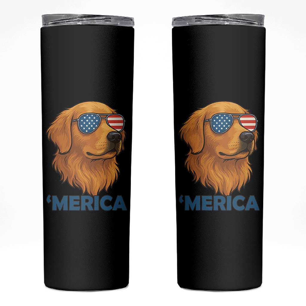 Patriotic Dog 'Merica Skinny Tumbler Golden Retriever Sunglasses Funny 4th Of July - Wonder Print Shop