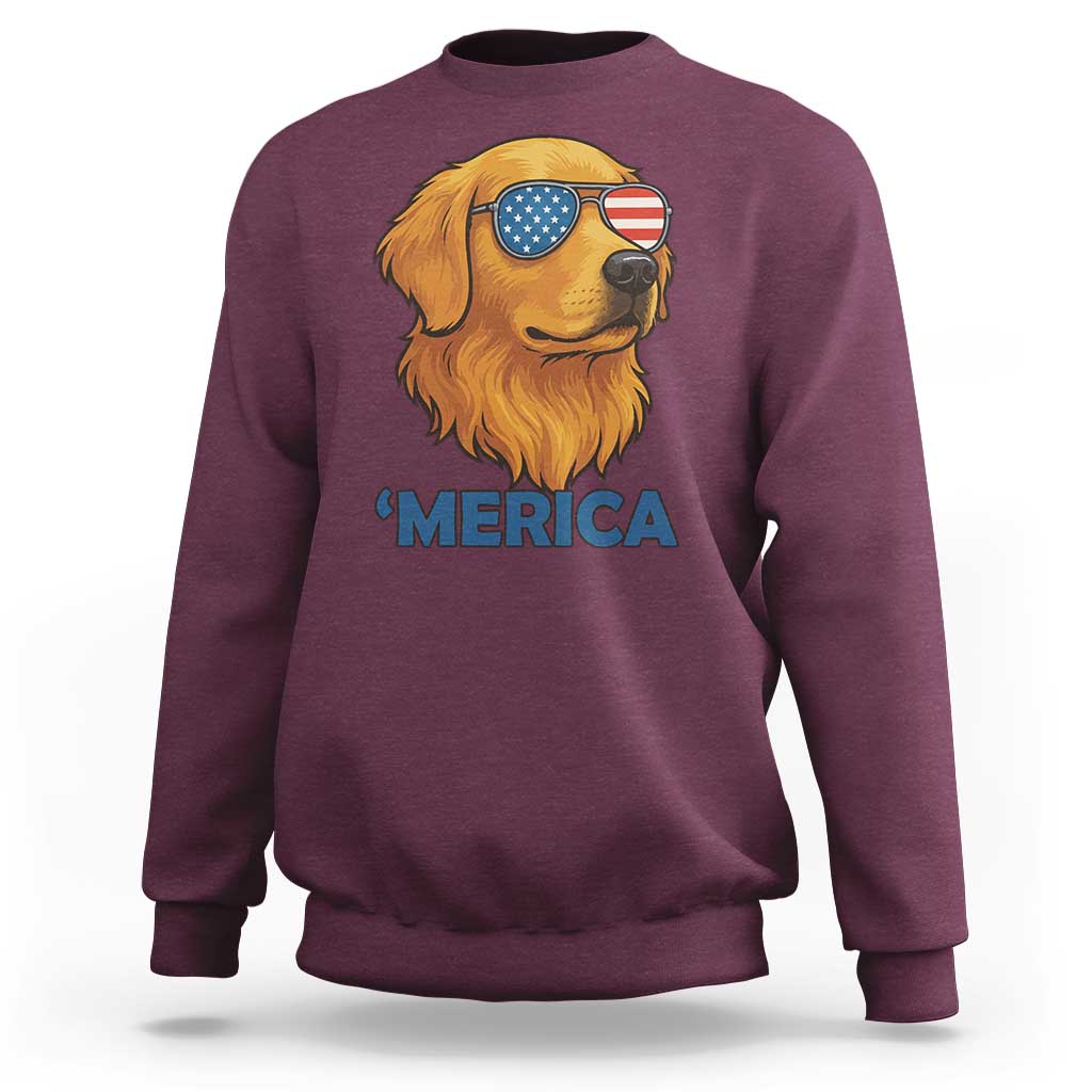 Patriotic Dog 'Merica Sweatshirt Golden Retriever Sunglasses Funny 4th Of July - Wonder Print Shop
