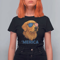 Patriotic Dog 'Merica T Shirt For Women Golden Retriever Sunglasses Funny 4th Of July - Wonder Print Shop