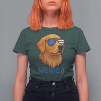 Patriotic Dog 'Merica T Shirt For Women Golden Retriever Sunglasses Funny 4th Of July - Wonder Print Shop
