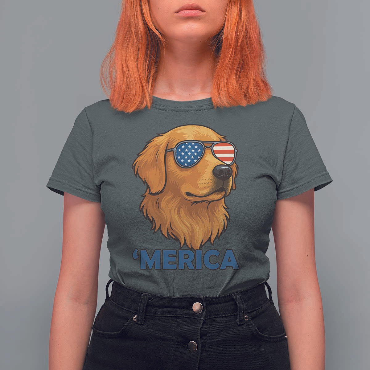 Patriotic Dog 'Merica T Shirt For Women Golden Retriever Sunglasses Funny 4th Of July - Wonder Print Shop