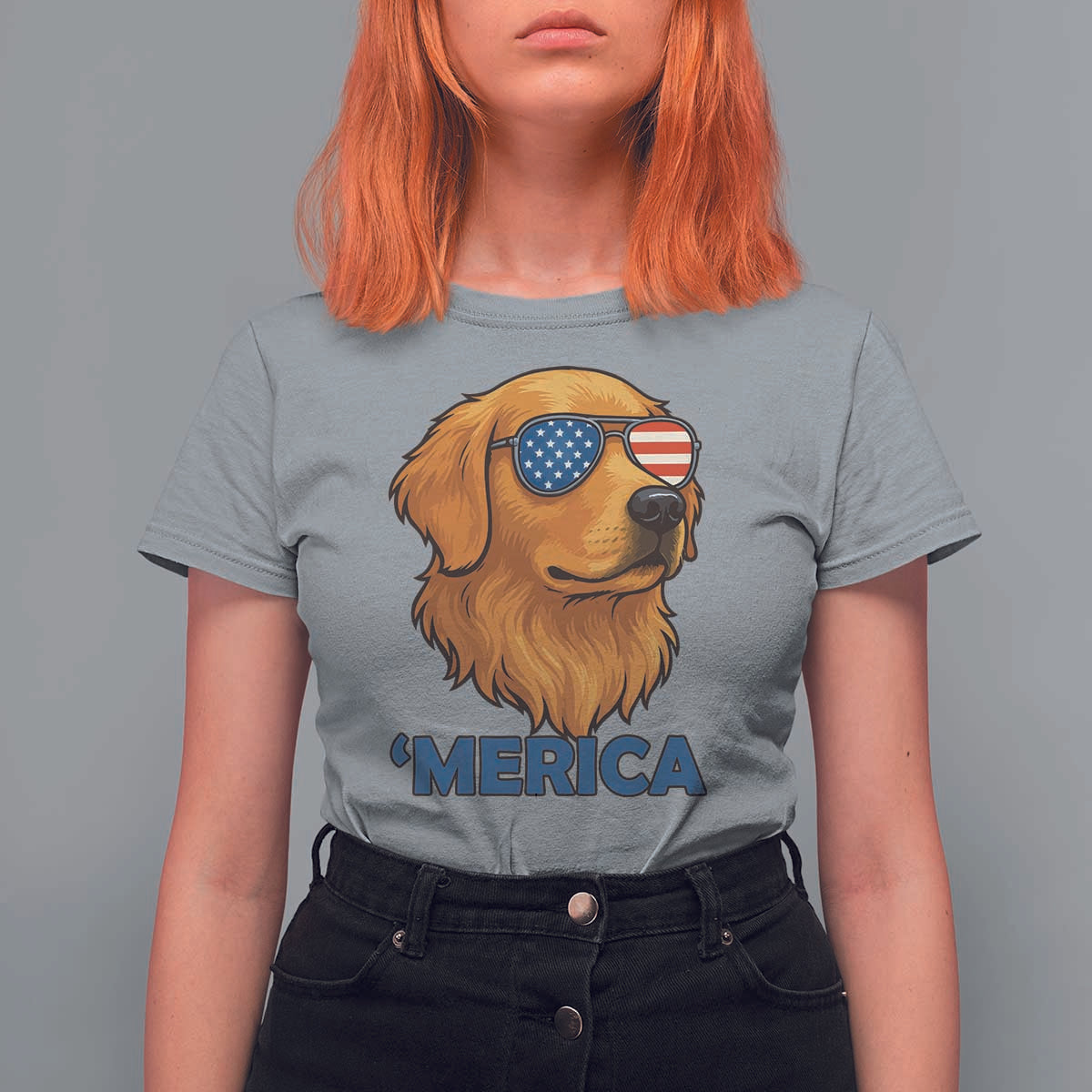 Patriotic Dog 'Merica T Shirt For Women Golden Retriever Sunglasses Funny 4th Of July - Wonder Print Shop