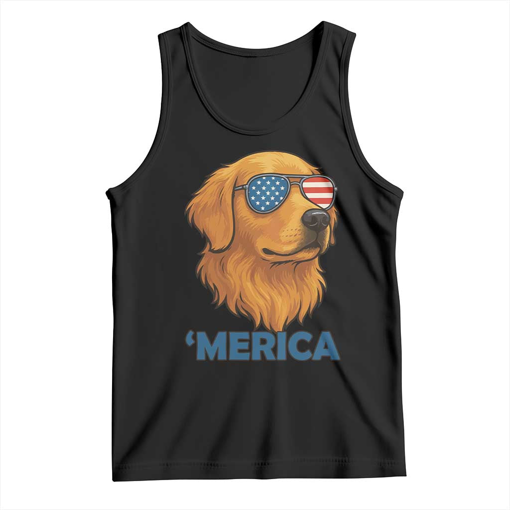 Patriotic Dog 'Merica Tank Top Golden Retriever Sunglasses Funny 4th Of July - Wonder Print Shop