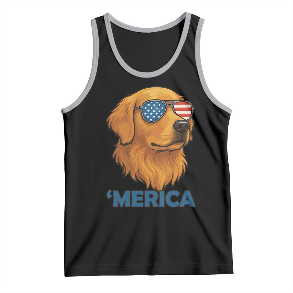 Patriotic Dog 'Merica Tank Top Golden Retriever Sunglasses Funny 4th Of July - Wonder Print Shop
