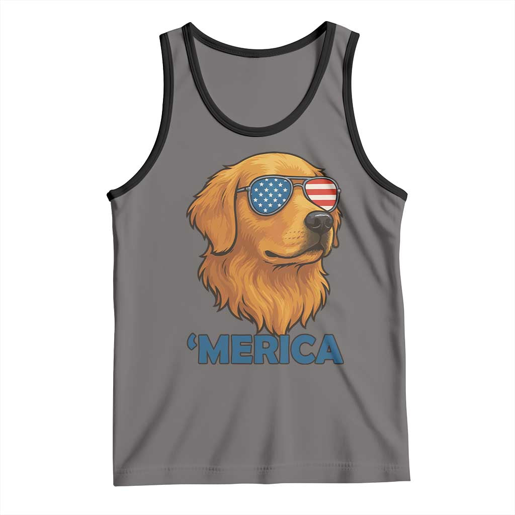 Patriotic Dog 'Merica Tank Top Golden Retriever Sunglasses Funny 4th Of July - Wonder Print Shop