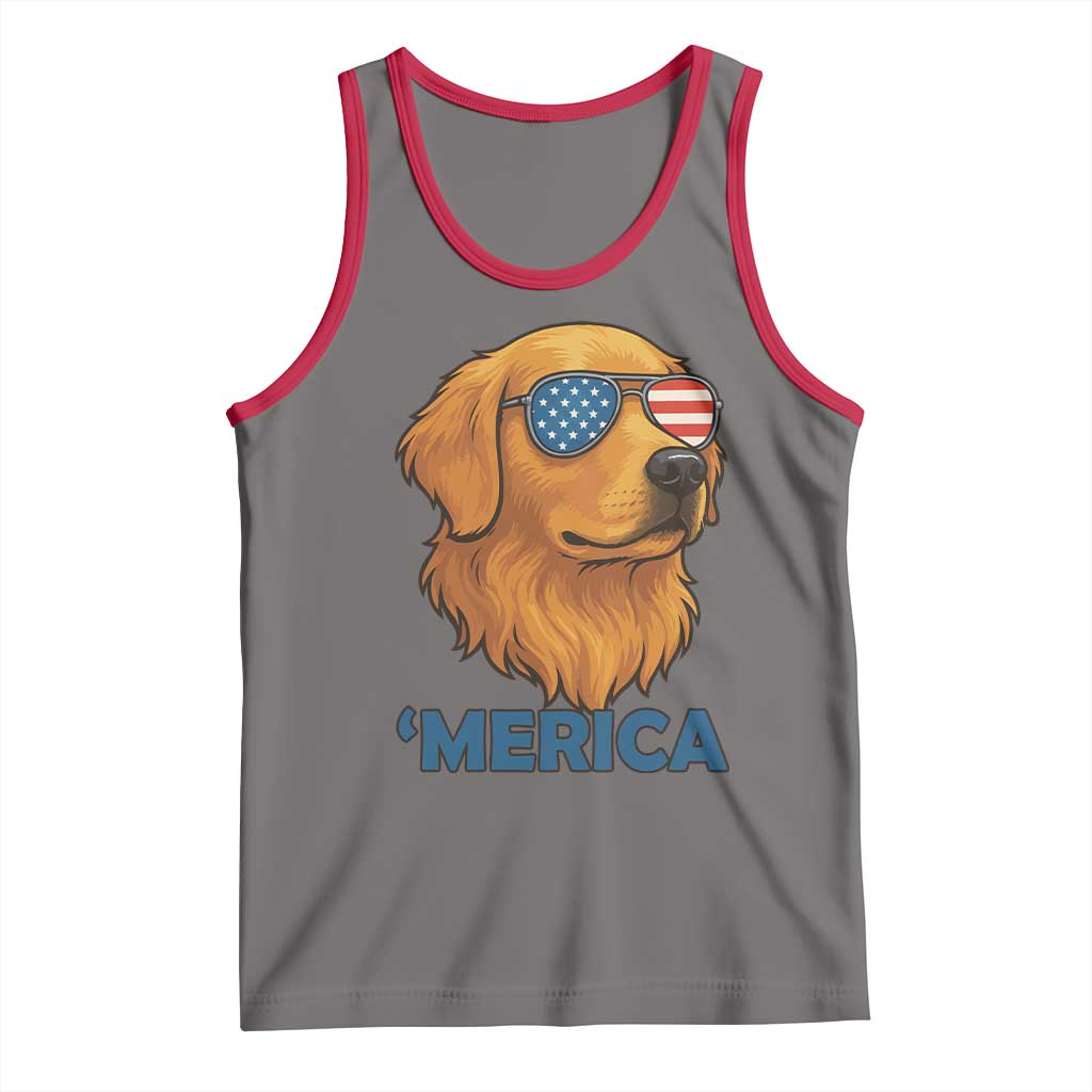 Patriotic Dog 'Merica Tank Top Golden Retriever Sunglasses Funny 4th Of July - Wonder Print Shop