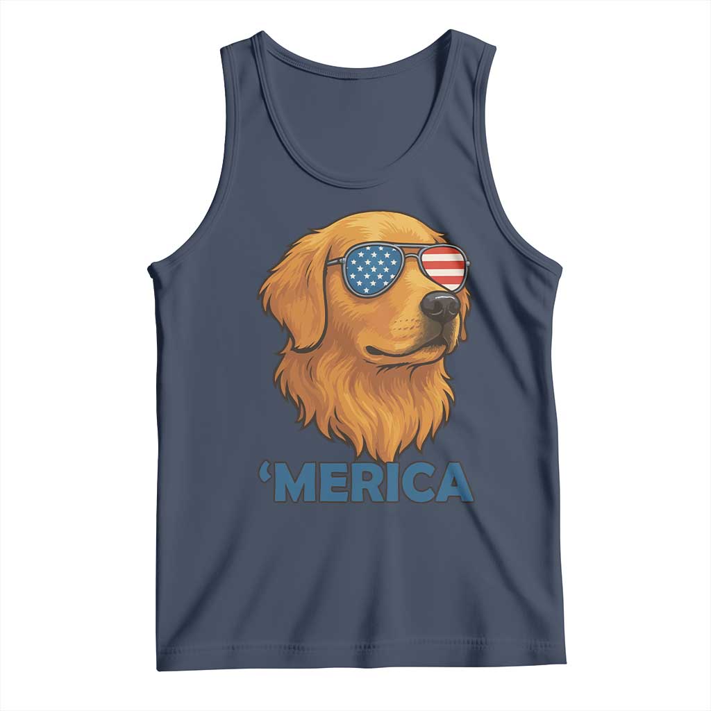 Patriotic Dog 'Merica Tank Top Golden Retriever Sunglasses Funny 4th Of July - Wonder Print Shop