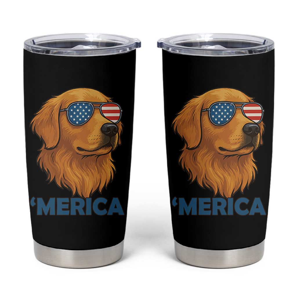 Patriotic Dog 'Merica Tumbler Cup Golden Retriever Sunglasses Funny 4th Of July - Wonder Print Shop