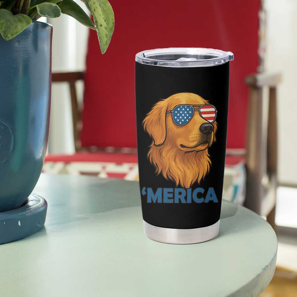 Patriotic Dog 'Merica Tumbler Cup Golden Retriever Sunglasses Funny 4th Of July - Wonder Print Shop