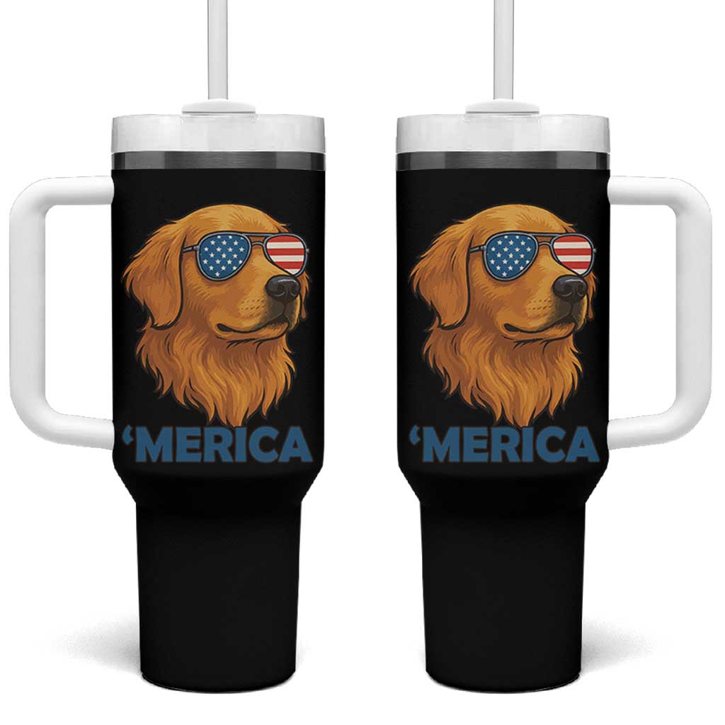 Patriotic Dog 'Merica Tumbler With Handle Golden Retriever Sunglasses Funny 4th Of July - Wonder Print Shop