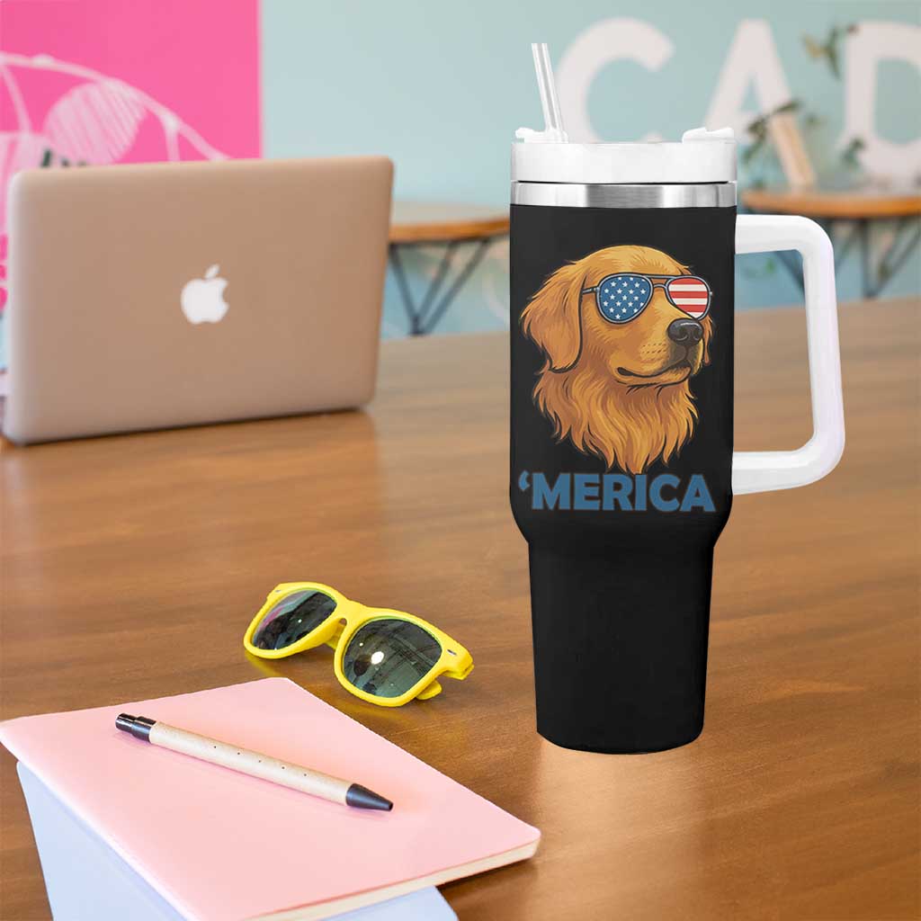Patriotic Dog 'Merica Tumbler With Handle Golden Retriever Sunglasses Funny 4th Of July - Wonder Print Shop