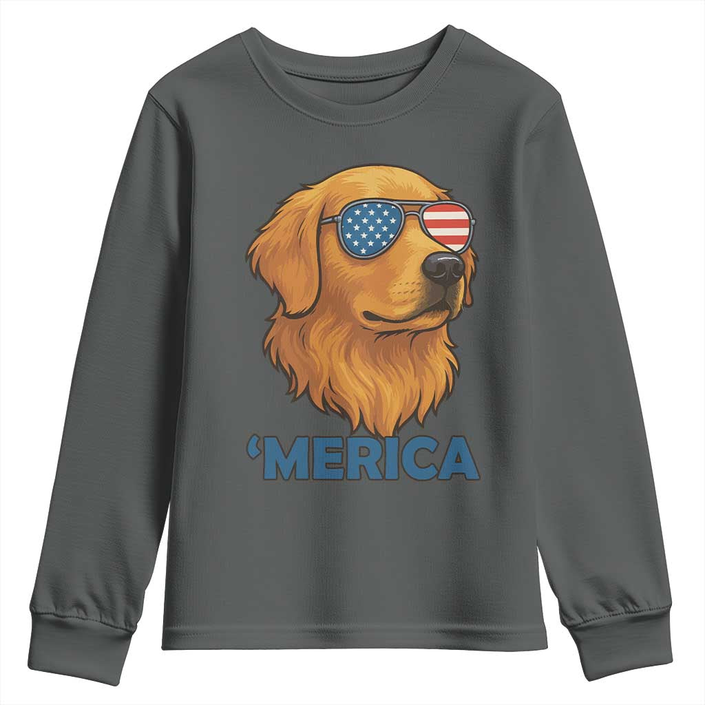 Patriotic Dog 'Merica Youth Sweatshirt Golden Retriever Sunglasses Funny 4th Of July - Wonder Print Shop