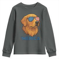 Patriotic Dog 'Merica Youth Sweatshirt Golden Retriever Sunglasses Funny 4th Of July - Wonder Print Shop