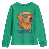 Patriotic Dog 'Merica Youth Sweatshirt Golden Retriever Sunglasses Funny 4th Of July - Wonder Print Shop