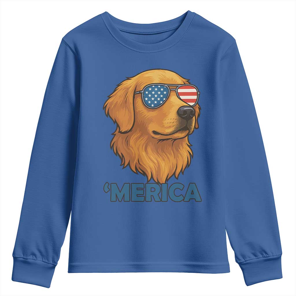 Patriotic Dog 'Merica Youth Sweatshirt Golden Retriever Sunglasses Funny 4th Of July - Wonder Print Shop